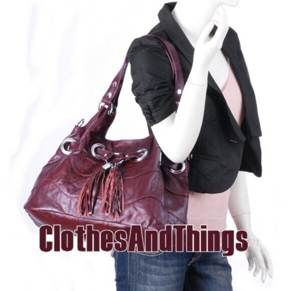 Leather Red Wine Grommeted Handbag - NEW - Picture 2 of 14